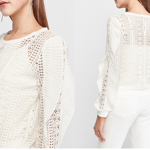 NWT Express Cream White Blouse Flutter Detail Unique w/ Movement! - Picture 4 of 15